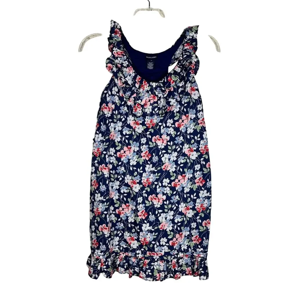 RALPH LAUREN | Girl's Floral Sleeveless Dress Navy White‎ 16